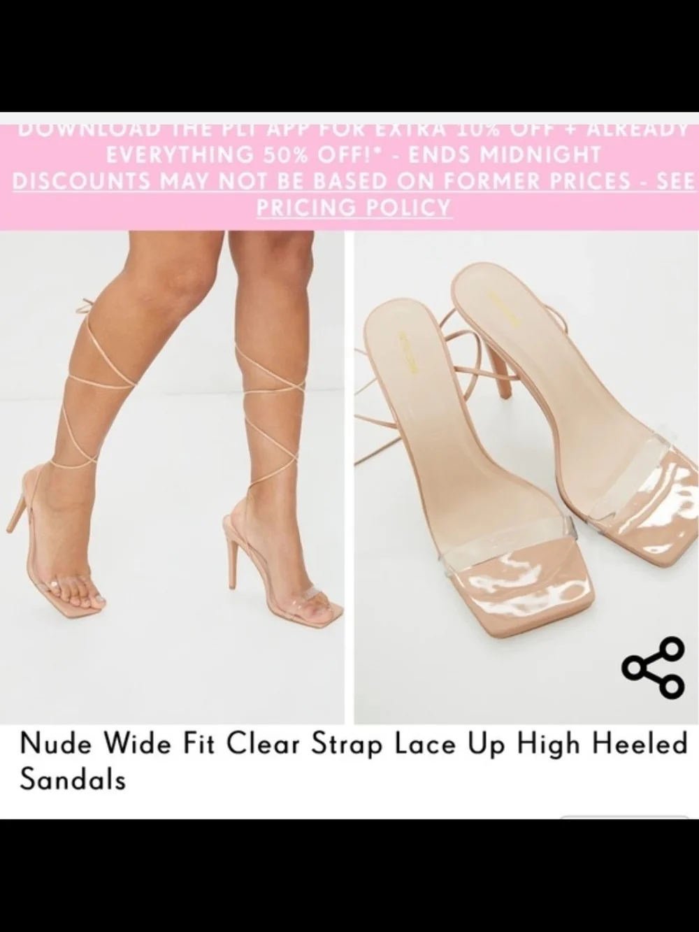 PrettyLittleThing PLT Nude clear strap lace up high heeled sandals
